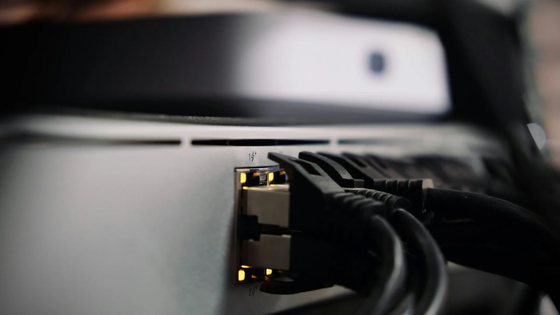 Câbles Ethernet branchés à un commutateur réseau